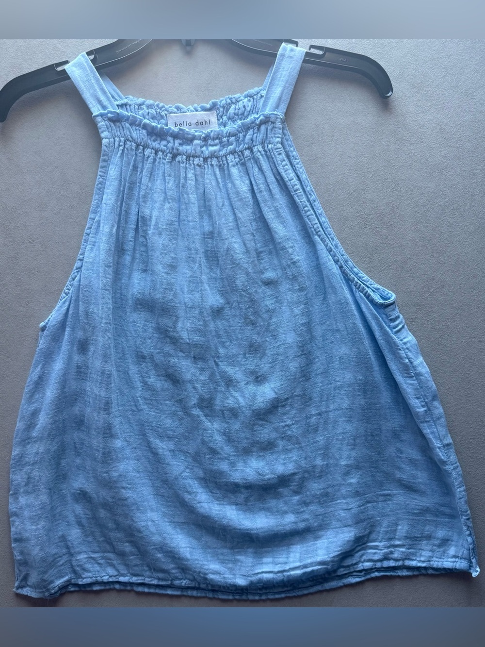 Bella Dahl Sky Blue Linen-Blend Smocked Halter Tank
